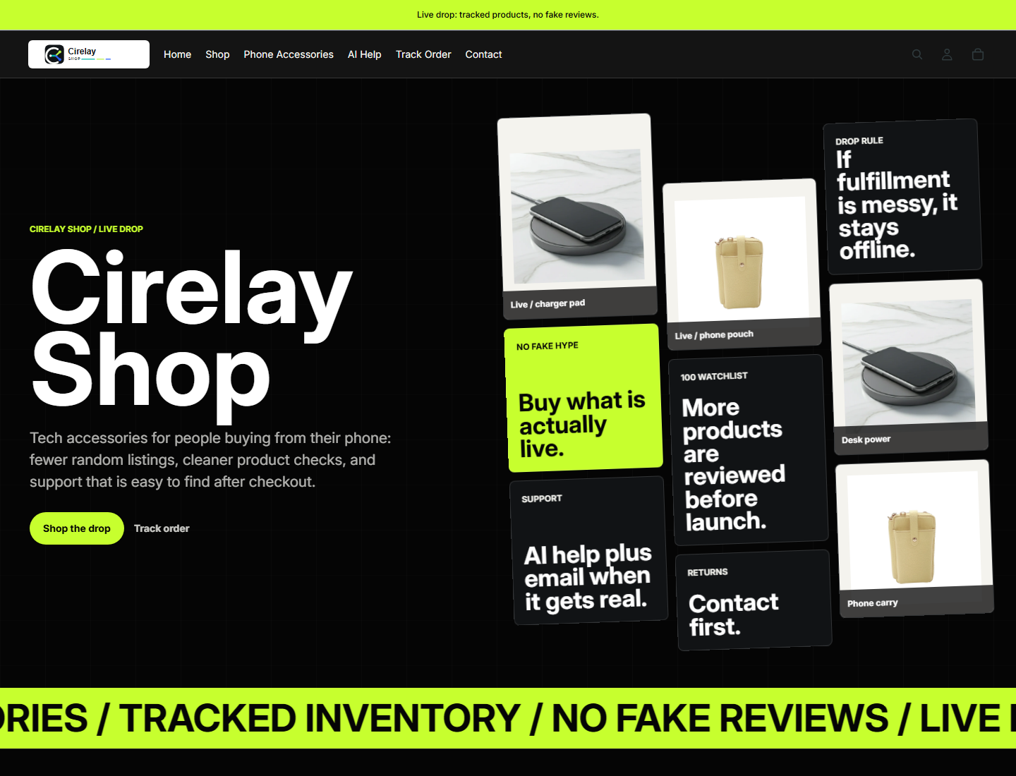Cirelay Shop homepage screenshot used as a public storefront audit sample